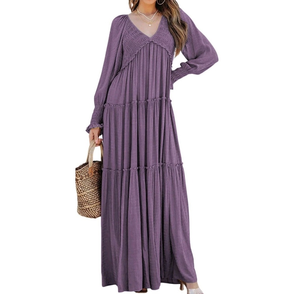 R.Vivimos Maxi Dress Empire Waist S Boho Flowy Tiered Ruffle Victorian Prairie